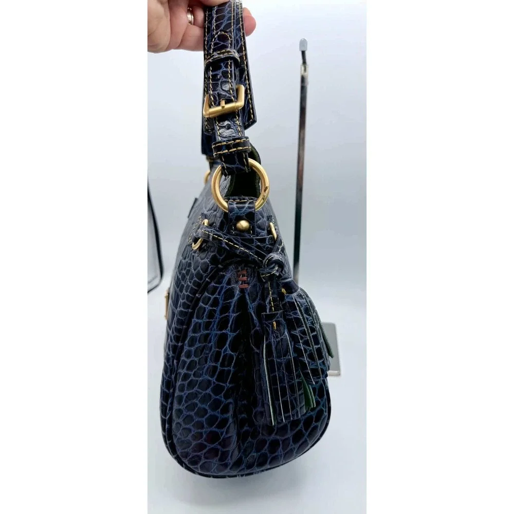 Dooney & Bourke Navy Blue Croco Fino Leather Medium Zip Hobo Bag - Picture 2 of 9